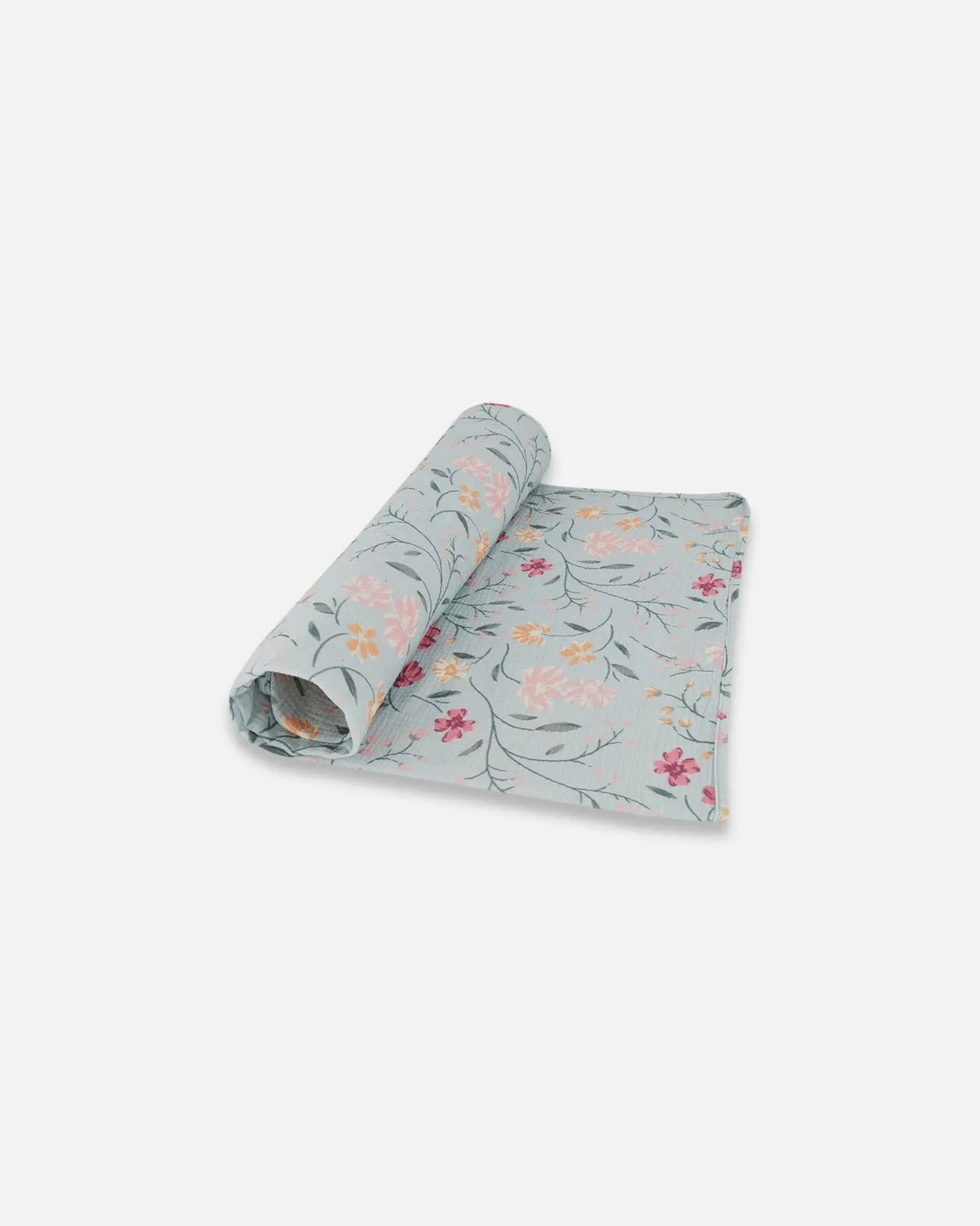 Muslin Cotton Blanket Light Blue With Printed Romantic Flowers | Deux par Deux | Jenni Kidz