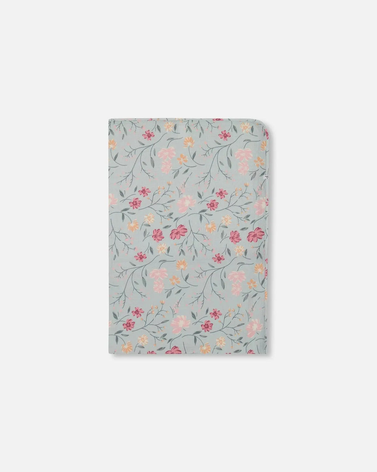 Muslin Cotton Blanket Light Blue With Printed Romantic Flowers | Deux par Deux | Jenni Kidz