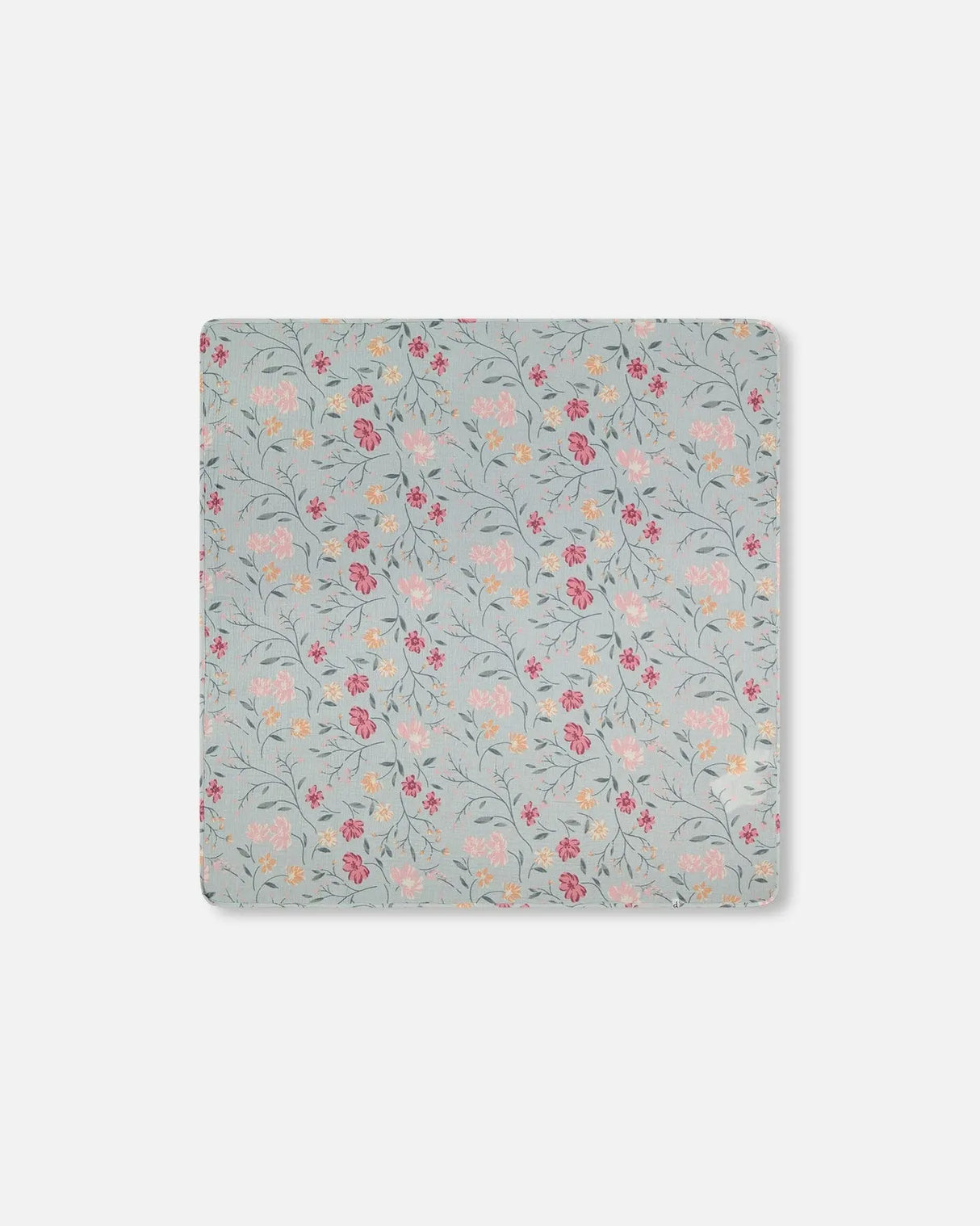 Muslin Cotton Blanket Light Blue With Printed Romantic Flowers | Deux par Deux | Jenni Kidz