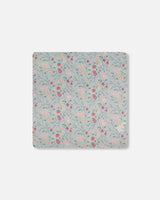 Muslin Cotton Blanket Light Blue With Printed Romantic Flowers | Deux par Deux | Jenni Kidz