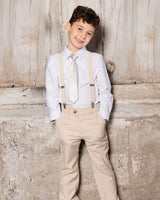 Neck Tie Light Taupe Striped | Deux par Deux | Jenni Kidz