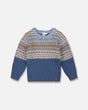Norwegian Jacquard Knit Sweater Blue And Cream | Deux par Deux | Jenni Kidz
