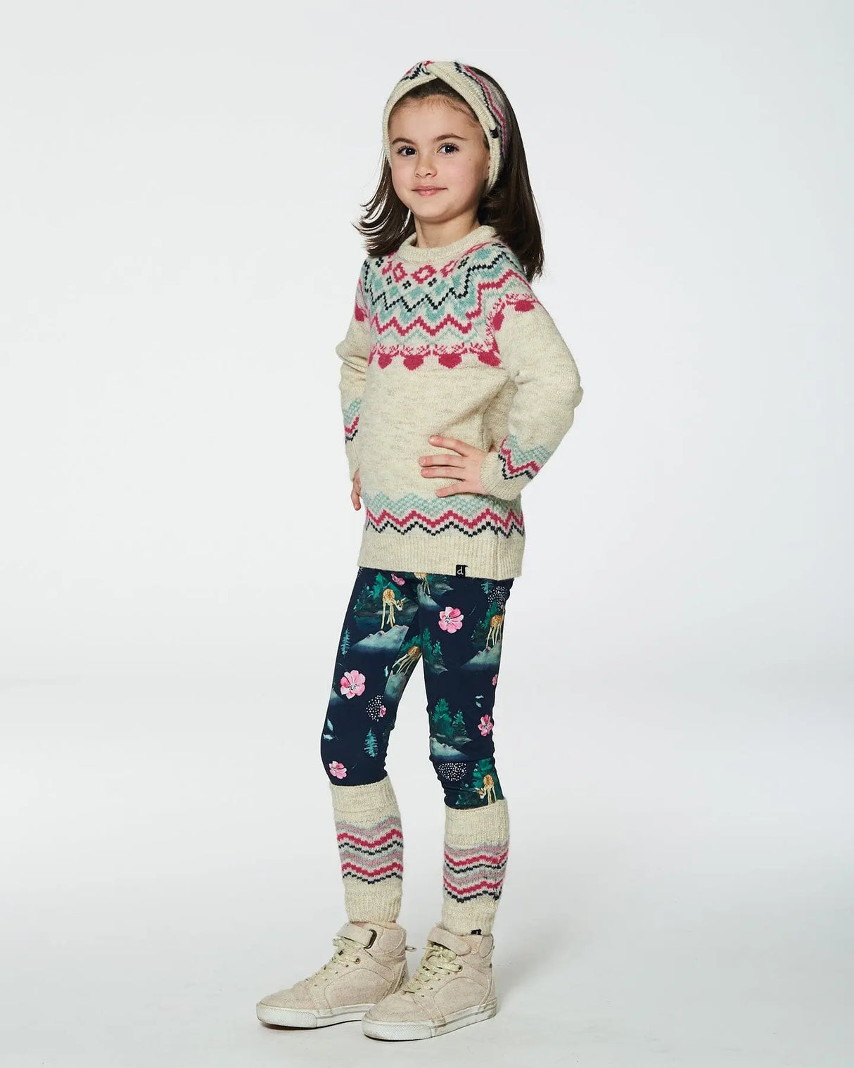 Norwegian Jacquard Leg Warmers Beige Mix | Deux par Deux | Jenni Kidz