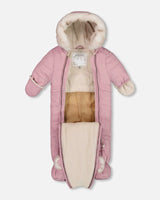 One Piece Baby Bear Face Snowsuit Orchid Designed For Car Seat | Deux par Deux | Jenni Kidz