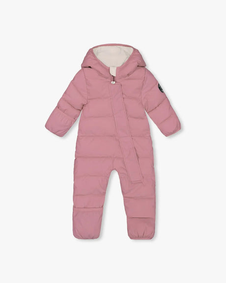 One-Piece Baby Cloud Compressible Snowsuit Designed For Car Seat Dusty Pink | Deux par Deux | Jenni Kidz
