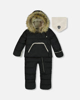 One Piece Baby Hooded Snowsuit Black Designed For Car Seat | Deux par Deux | Jenni Kidz