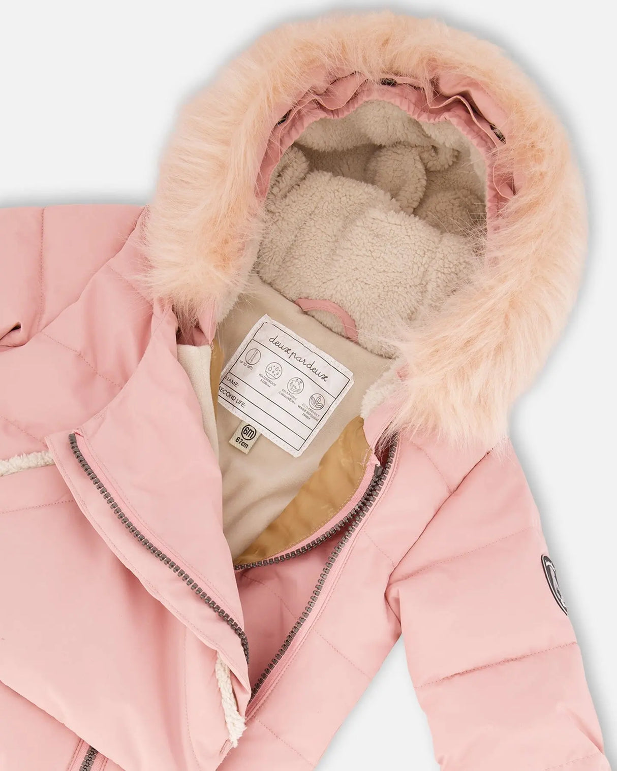 One Piece Baby Hooded Snowsuit Pink Designed For Car Seat | Deux par Deux | Jenni Kidz