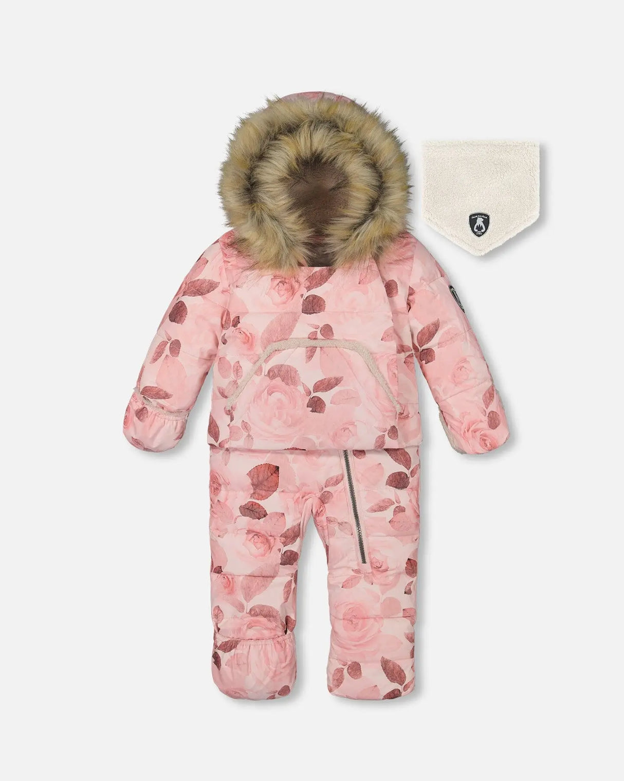 One Piece Baby Hooded Snowsuit Printed Roses Designed For Car Seat | Deux par Deux | Jenni Kidz