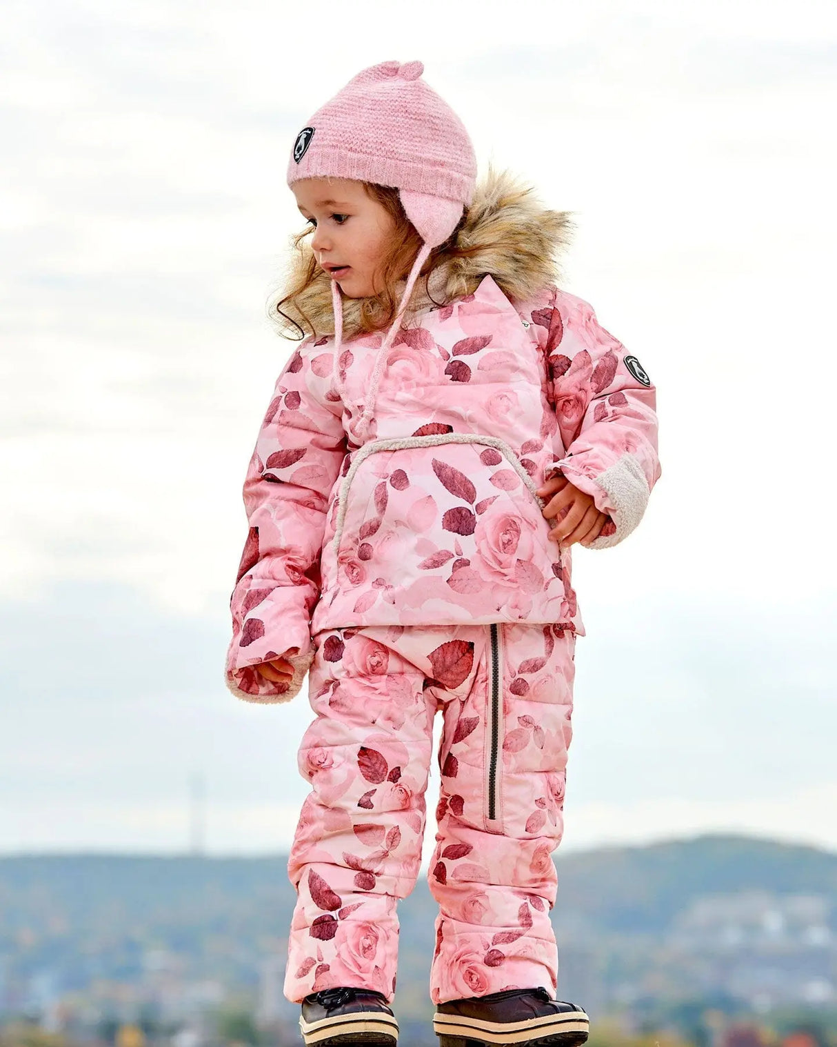 One Piece Baby Hooded Snowsuit Printed Roses Designed For Car Seat | Deux par Deux | Jenni Kidz