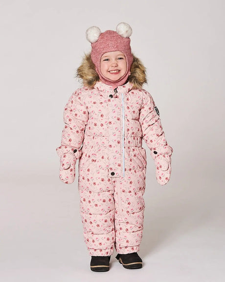 One-Piece Baby Original Puffy Snowsuit Pink Mini Flowers | Deux par Deux | Jenni Kidz