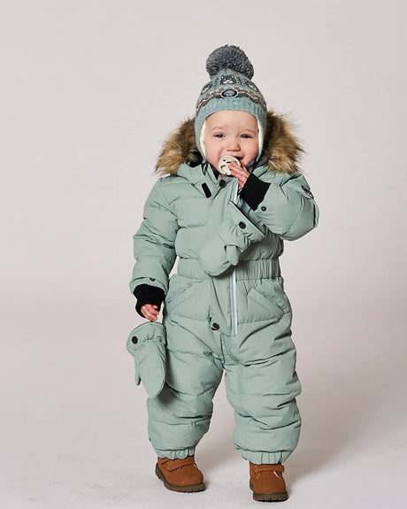 One-Piece Baby Original Puffy Snowsuit Sage Green | Deux par Deux | Jenni Kidz