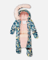 One-Piece Baby Play Snowsuit Designed For Car Seat Green Cat Print | Deux par Deux | Jenni Kidz