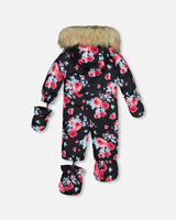 One Piece Baby Snowsuit Black Printed Roses Designed For Car Seat | Deux par Deux | Jenni Kidz