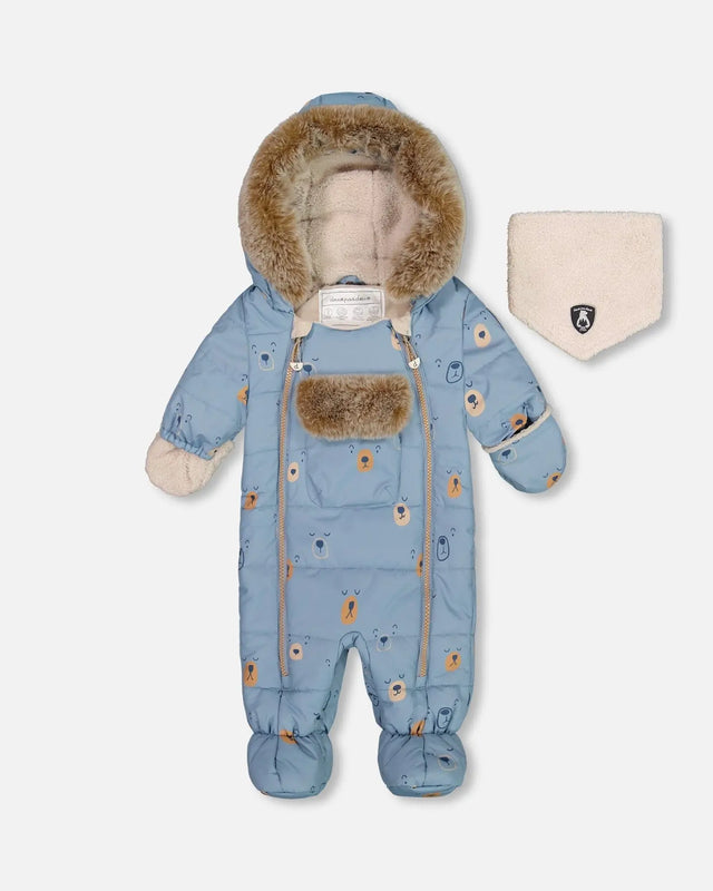 One Piece Baby Snowsuit Blue Bears Designed For Car Seat | Deux par Deux | Jenni Kidz