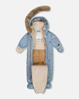 One Piece Baby Snowsuit Blue Bears Designed For Car Seat | Deux par Deux | Jenni Kidz