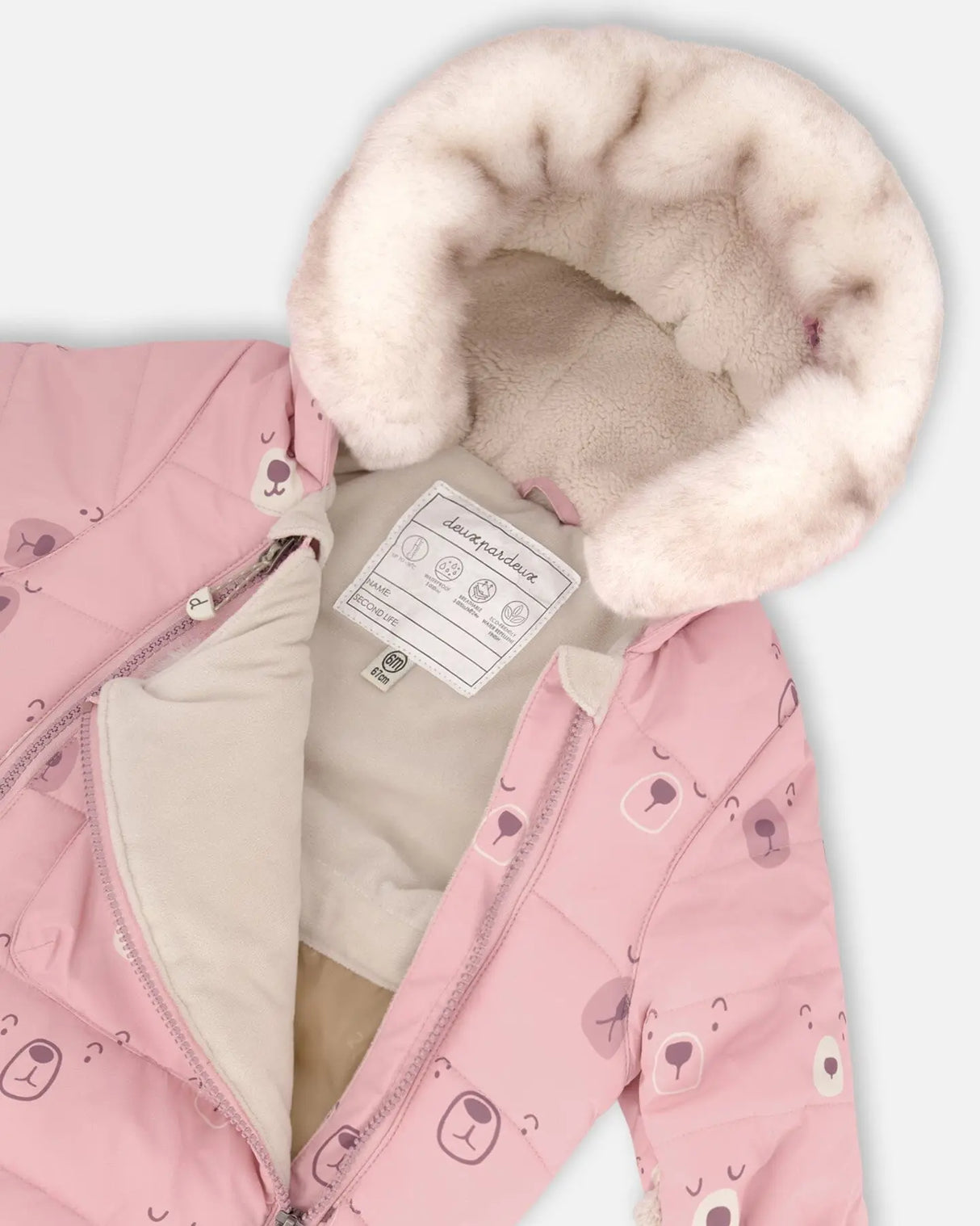 One Piece Baby Snowsuit Pink Bears Designed For Car Seat | Deux par Deux | Jenni Kidz