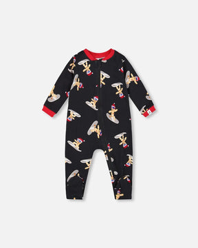 Deux par Deux black gingerbread cookie print organic cotton baby one-piece pajama