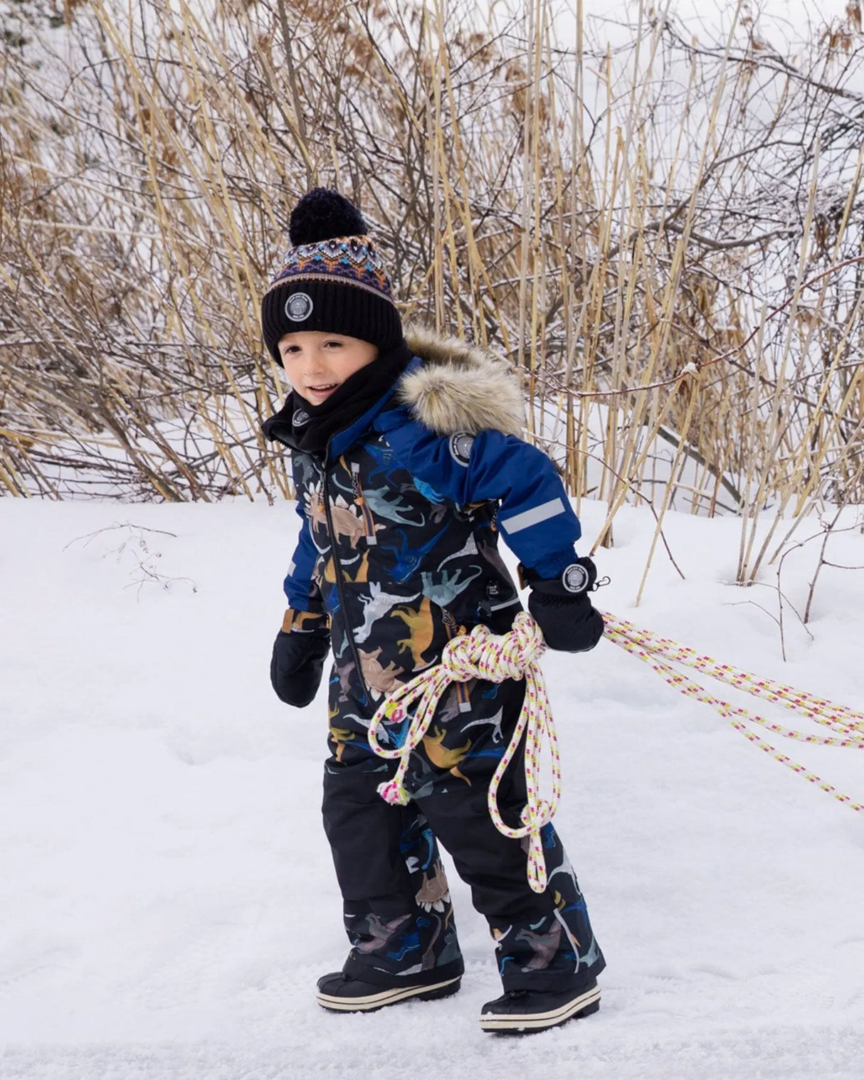 One-Piece Play Snowsuit Black Dinosaur Print | Deux par Deux | Jenni Kidz