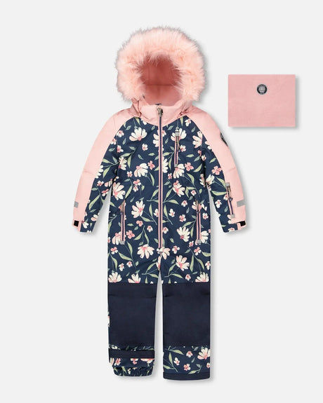 One-Piece Play Snowsuit Navy Flower Print | Deux par Deux | Jenni Kidz