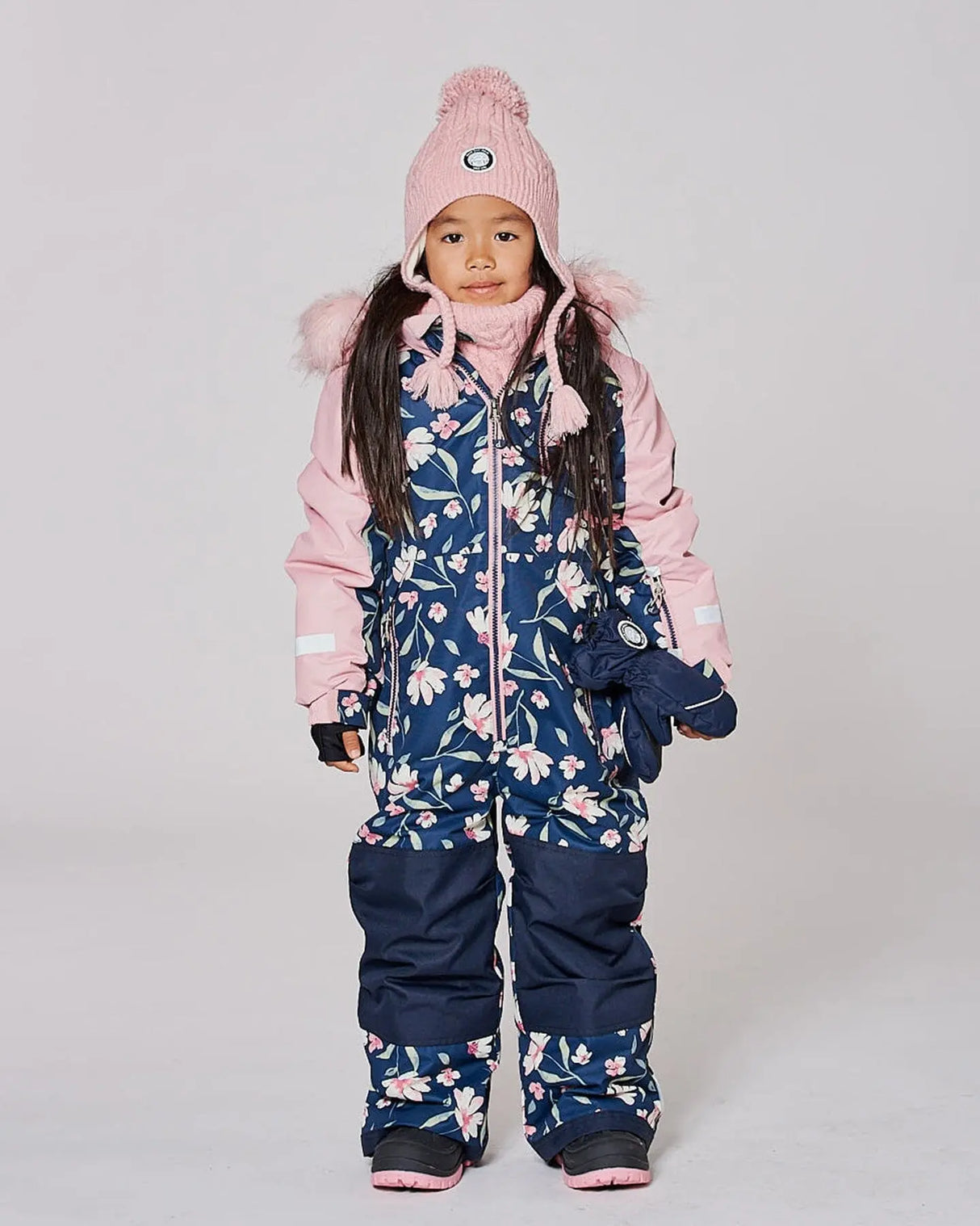 One-Piece Play Snowsuit Navy Flower Print | Deux par Deux | Jenni Kidz