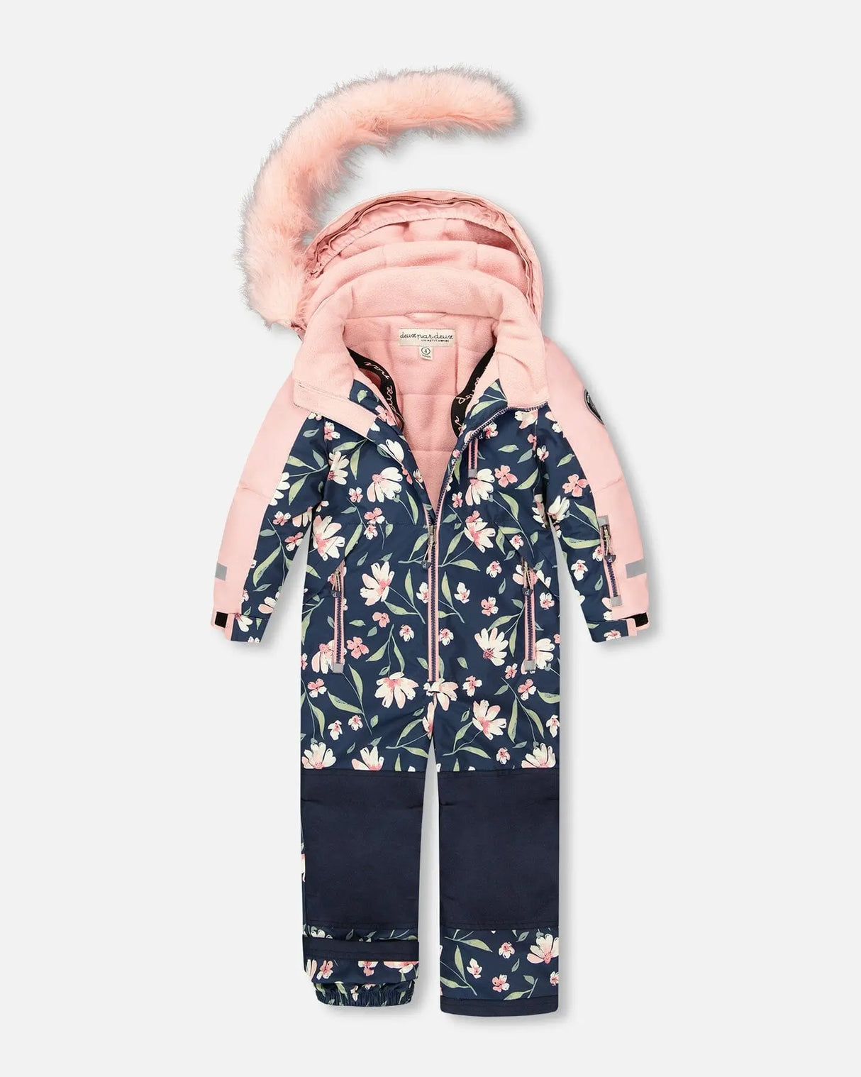 One-Piece Play Snowsuit Navy Flower Print | Deux par Deux | Jenni Kidz