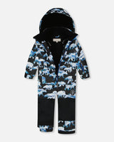 One Piece Snowsuit Black Printed Polar Bears | Deux par Deux | Jenni Kidz