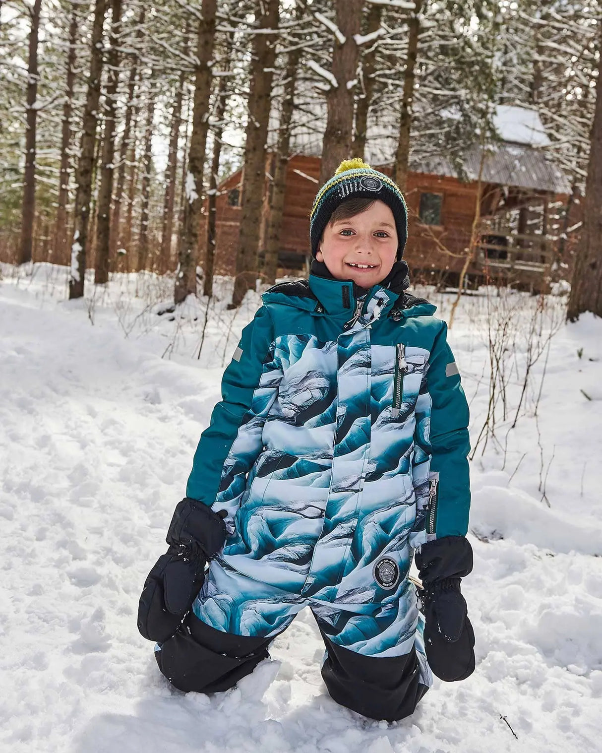 One Piece Snowsuit Forest Green Printed Glaciers | Deux par Deux | Jenni Kidz