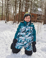 One Piece Snowsuit Forest Green Printed Glaciers | Deux par Deux | Jenni Kidz