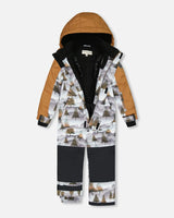 One Piece Snowsuit Grey Landscape Printed Brown Trees | Deux par Deux | Jenni Kidz