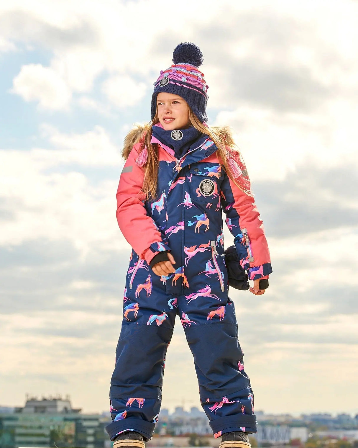 One Piece Snowsuit Navy Printed Unicorn | Deux par Deux | Jenni Kidz