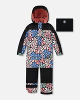 One Piece Snowsuit Printed Retro Flowers Blue | Deux par Deux | Jenni Kidz