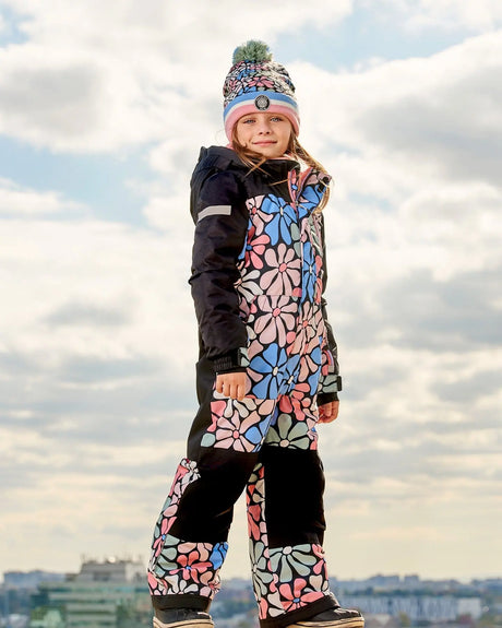 One Piece Snowsuit Printed Retro Flowers Blue | Deux par Deux | Jenni Kidz