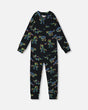 One Piece Thermal Underwear Black Printed Neon Dino | Deux par Deux | Jenni Kidz