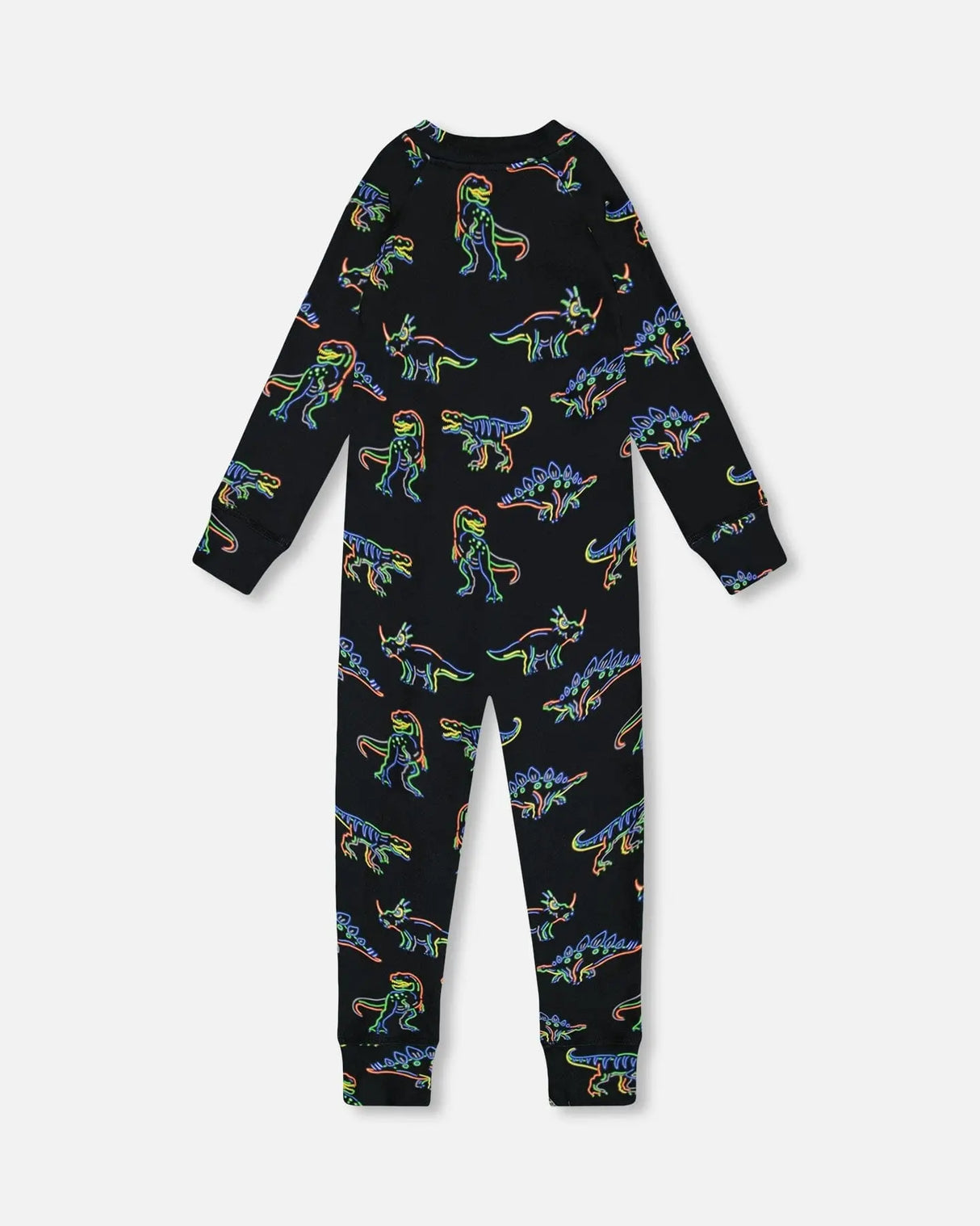 One Piece Thermal Underwear Black Printed Neon Dino | Deux par Deux | Jenni Kidz