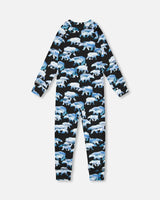 One Piece Thermal Underwear Black Printed Polar Bears | Deux par Deux | Jenni Kidz