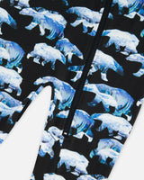 One Piece Thermal Underwear Black Printed Polar Bears | Deux par Deux | Jenni Kidz