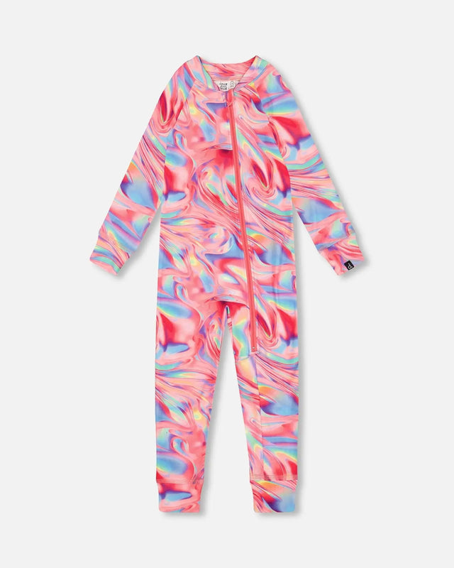 One Piece Thermal Underwear Printed Pink Marble | Deux par Deux | Jenni Kidz