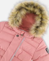 One-piece pram suit adjustable waist; low-bulk warmth for play