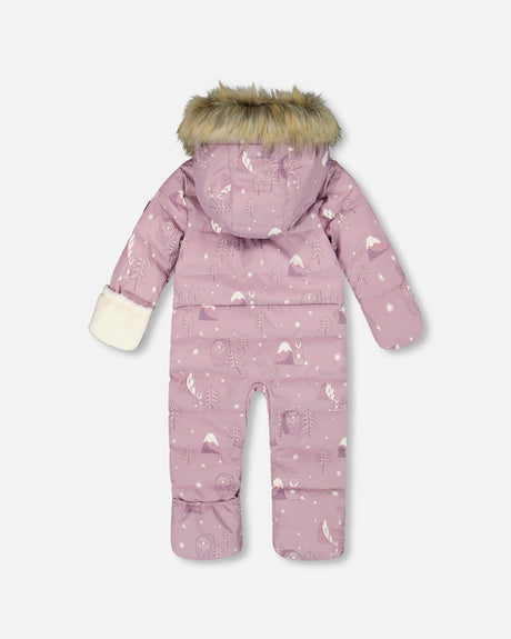Baby girl snowsuit with removable mittens/booties and fleece neckwarmer