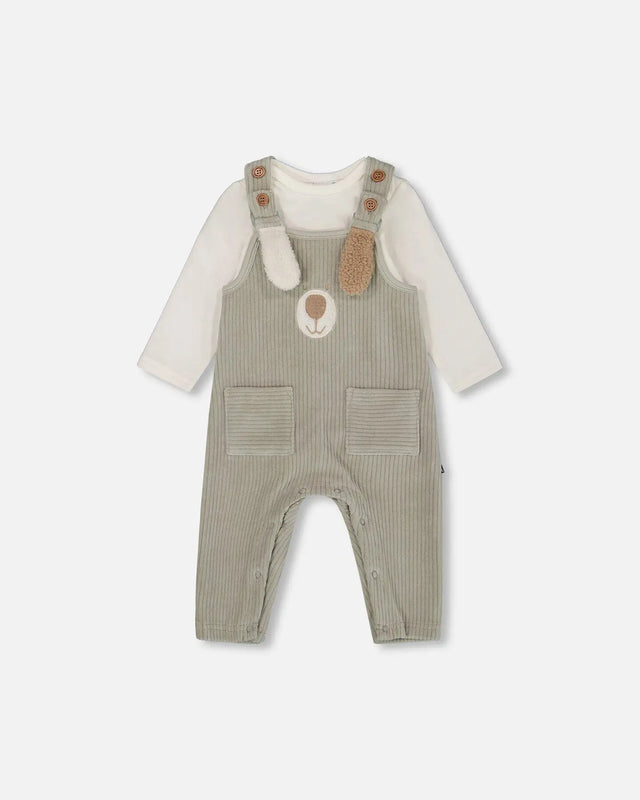 Onesie And Stretchy Corduroy Overalls Set Jade Green | Deux par Deux | Jenni Kidz