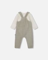 Onesie And Stretchy Corduroy Overalls Set Jade Green | Deux par Deux | Jenni Kidz