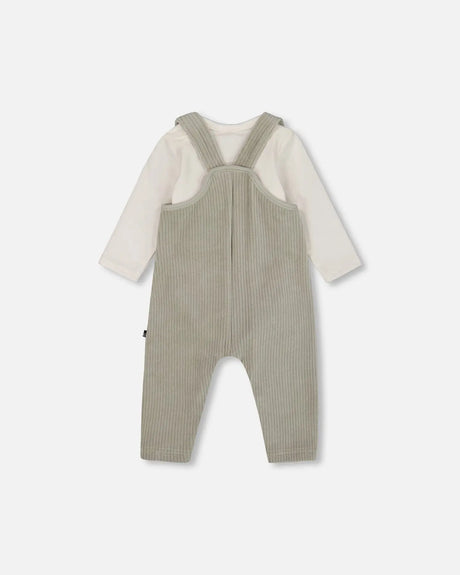 Onesie And Stretchy Corduroy Overalls Set Jade Green | Deux par Deux | Jenni Kidz