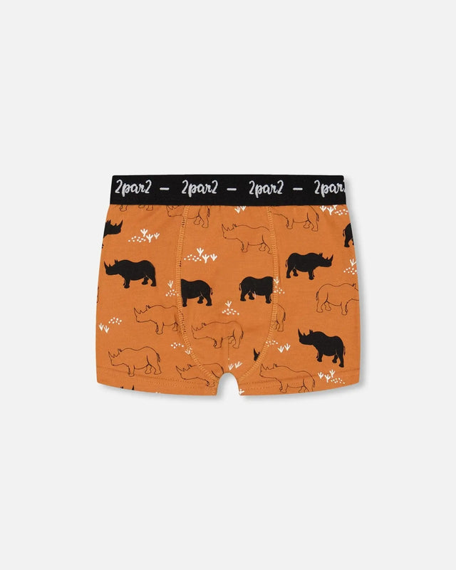 Organic Cotton Boxer Short Caramel Printed Rhinoceros | Deux par Deux | Jenni Kidz