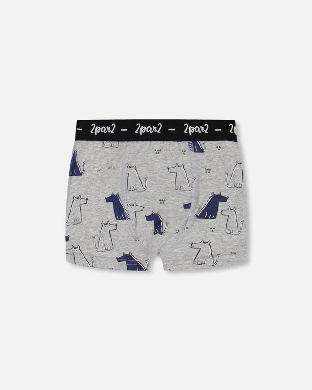 Organic Cotton Boxer Short Grey Mix Printed Dogs | Deux par Deux | Jenni Kidz