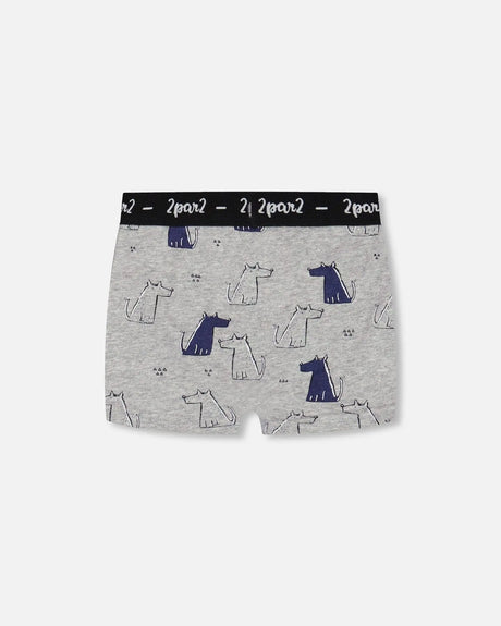 Organic Cotton Boxer Short Grey Mix Printed Dogs | Deux par Deux | Jenni Kidz