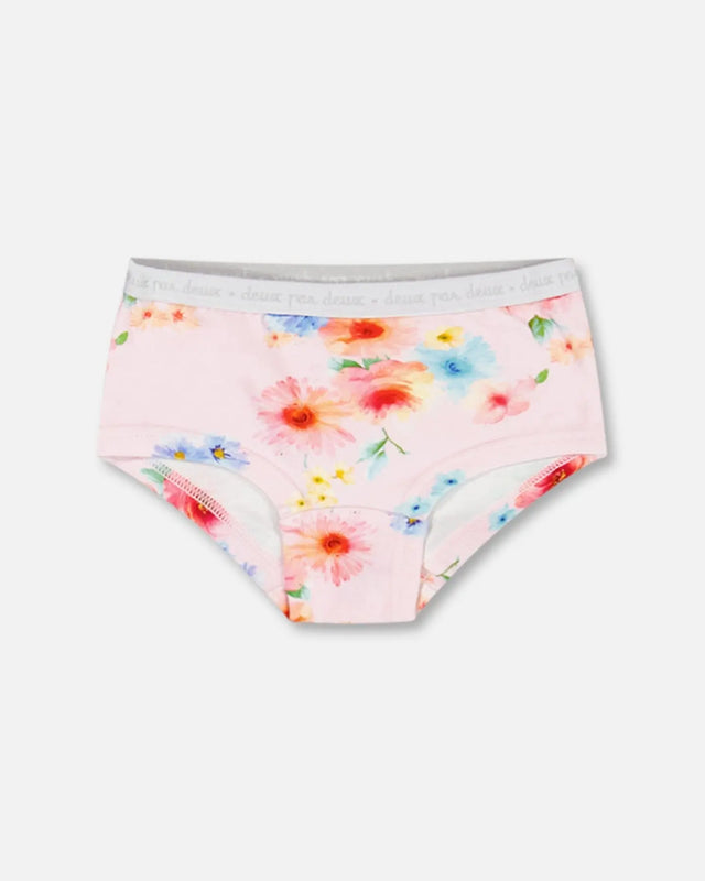 Organic Cotton Boyshort Pantie Light Pink Printed Flowers | Deux par Deux | Jenni Kidz