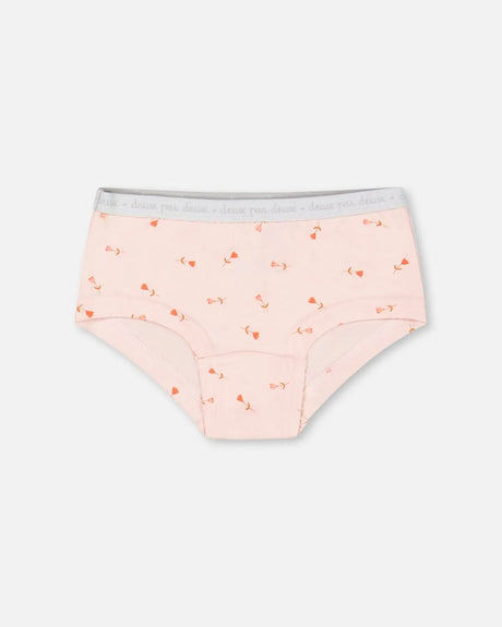 Organic Cotton Boyshort Pantie Pink Printed Flowers | Deux par Deux | Jenni Kidz