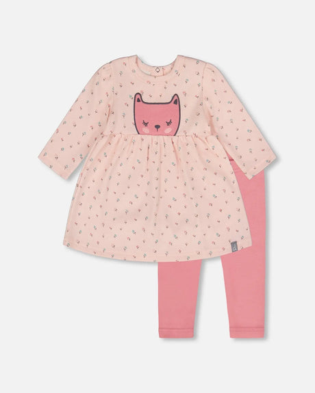 Organic Cotton Dress And Leggings Set Pink Mini Floral | Deux par Deux | Jenni Kidz