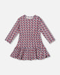 Organic Cotton Dress With Flounce Hem Blue Apple Print | Deux par Deux | Jenni Kidz