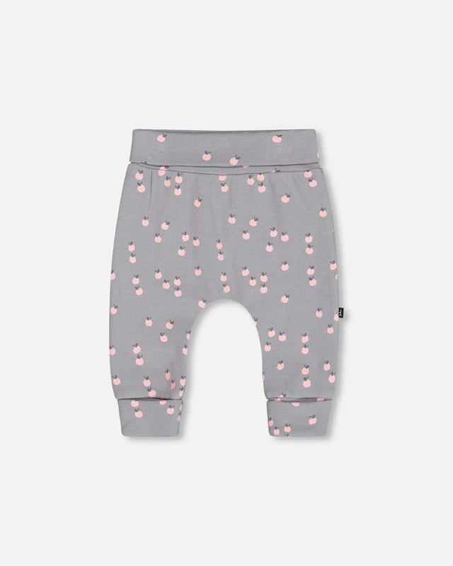 Organic Cotton Evolutive Pant Gray Printed Apples | Deux par Deux | Jenni Kidz